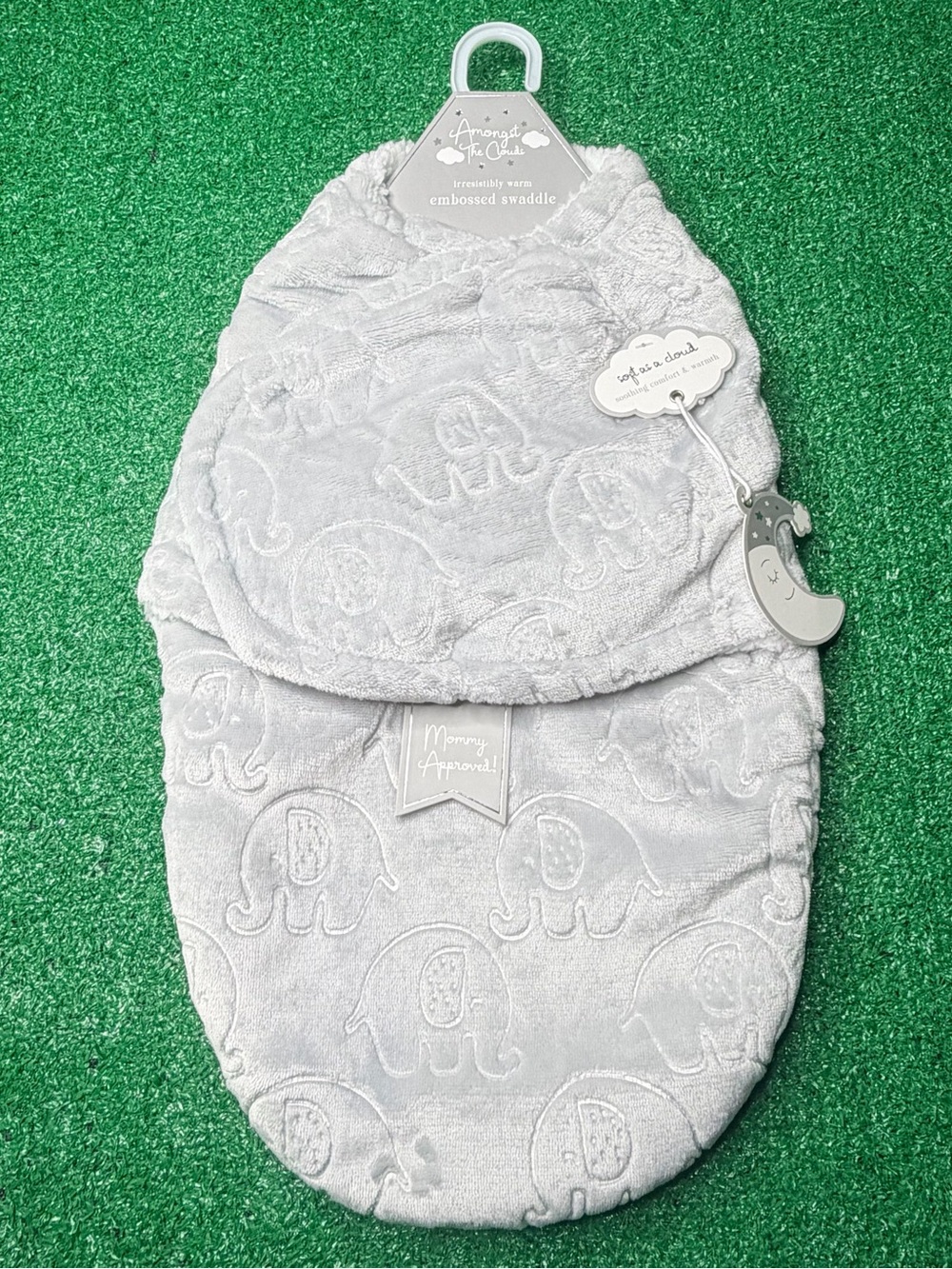 Amongst the Clouds Embossed Swaddle Blanket Newborn Gray Elephant Unisex 0-3M